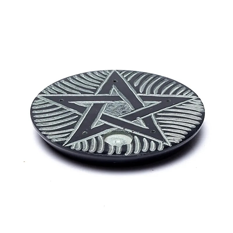 Räucherstäbchenhalter für mehrere Stäbchen und Kegel - Speckstein - Pentagramm | Spirit of Gaia