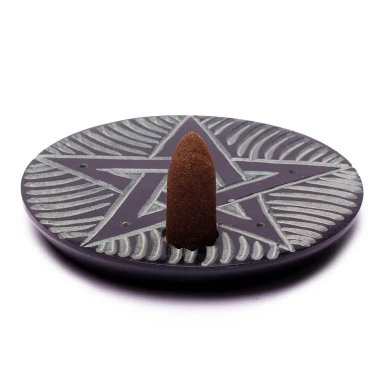 Räucherstäbchenhalter für mehrere Stäbchen und Kegel - Speckstein - Pentagramm | Spirit of Gaia
