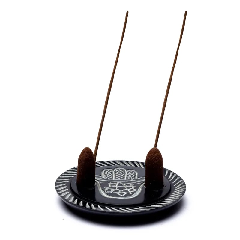 Halter für Räucherstäbchen und 2 Kegel- Hebru Handsymbol - Fatima | Spirit of Gaia