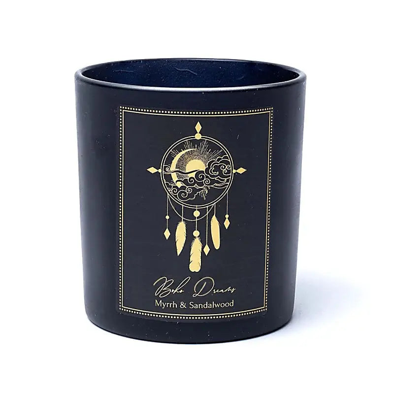 Manifestationskerze "Boho Dreams" mit Bergkristall | Myrrhe & Sandelholz Song of India