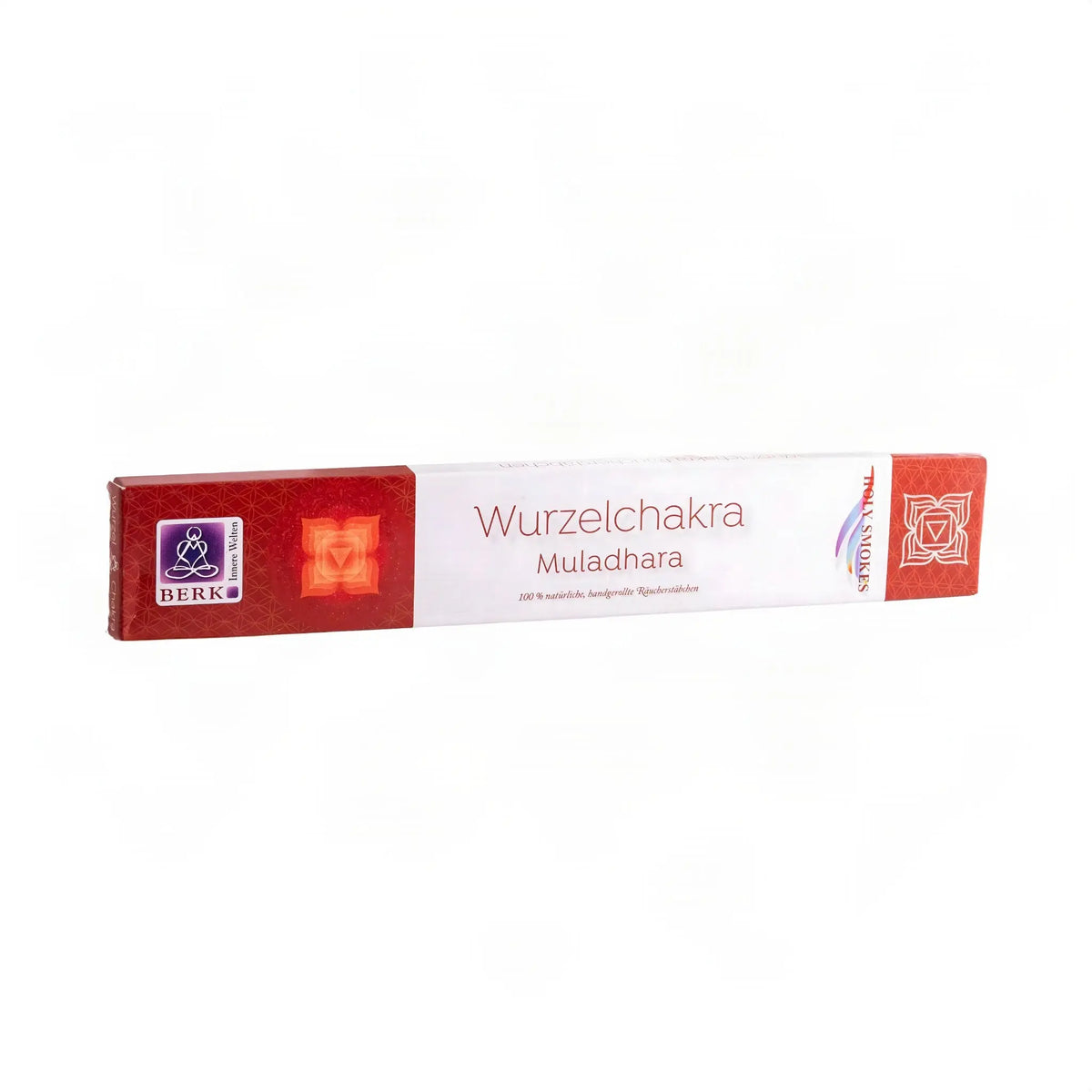 Wurzelchakra Räucherstäbchen Holy Smokes, Packung, freigestellt auf Weiß
