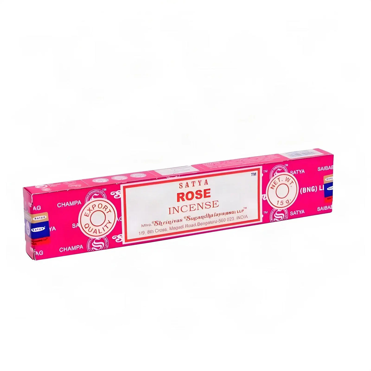 Satya Rose Räucherstäbchen, 15-g-Packung, freigestellt auf Weiß