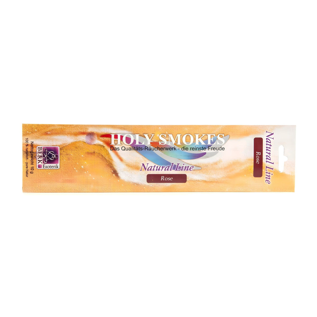 Rose Natural Line, Packung der Holy Smokes Räucherstäbchen von Berk, freigestellt auf weißem Grund