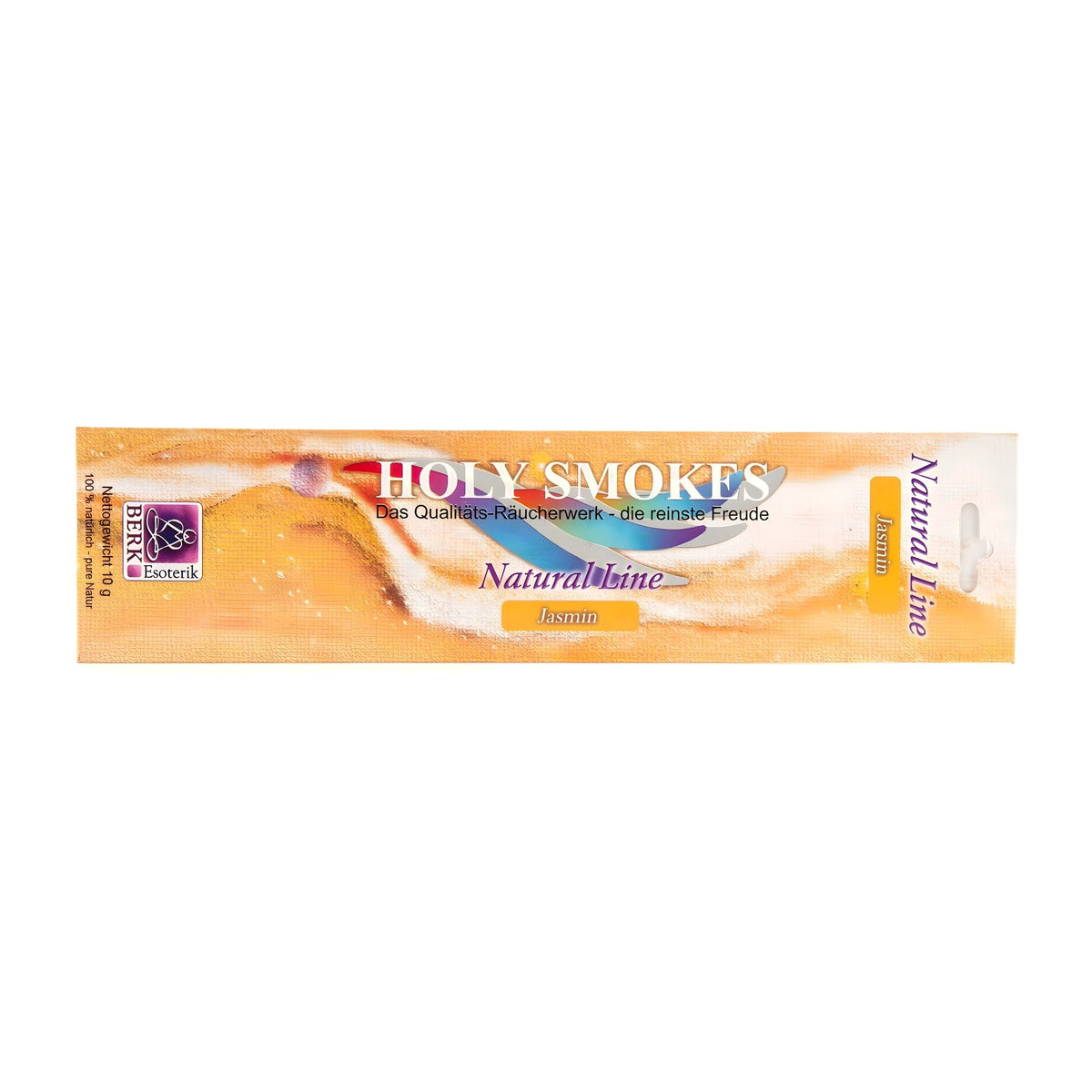 Jasmin Natural Line, Packung der Holy Smokes Räucherstäbchen von Berk, freigestellt auf weißem Grund