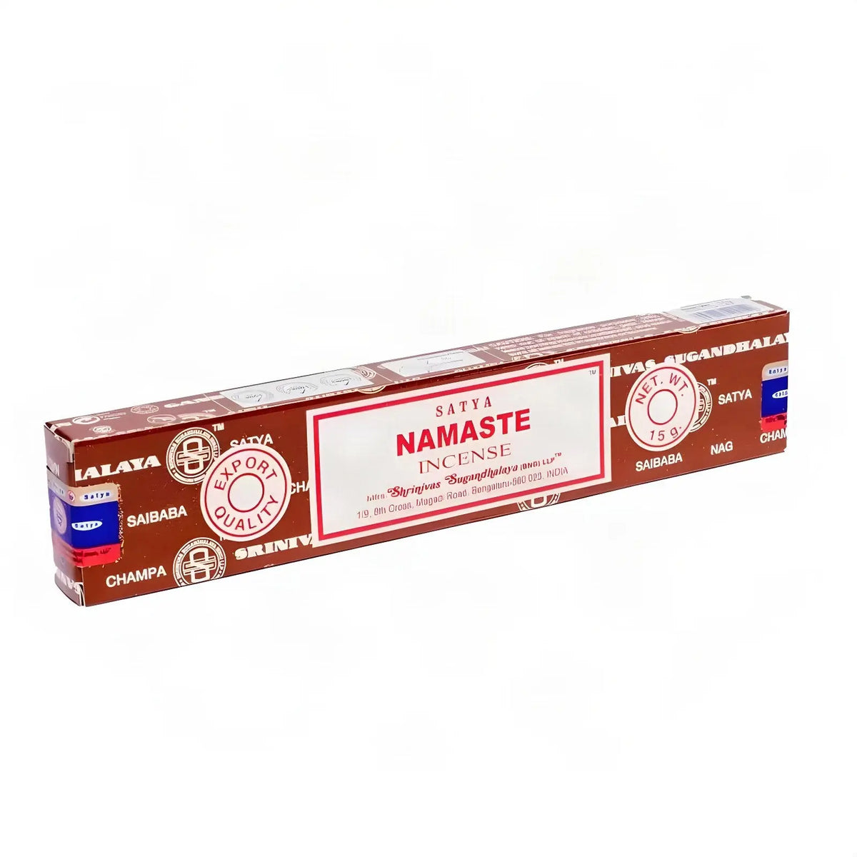 Satya Namaste Räucherstäbchen, 15-g-Packung, freigestellt auf Weiß