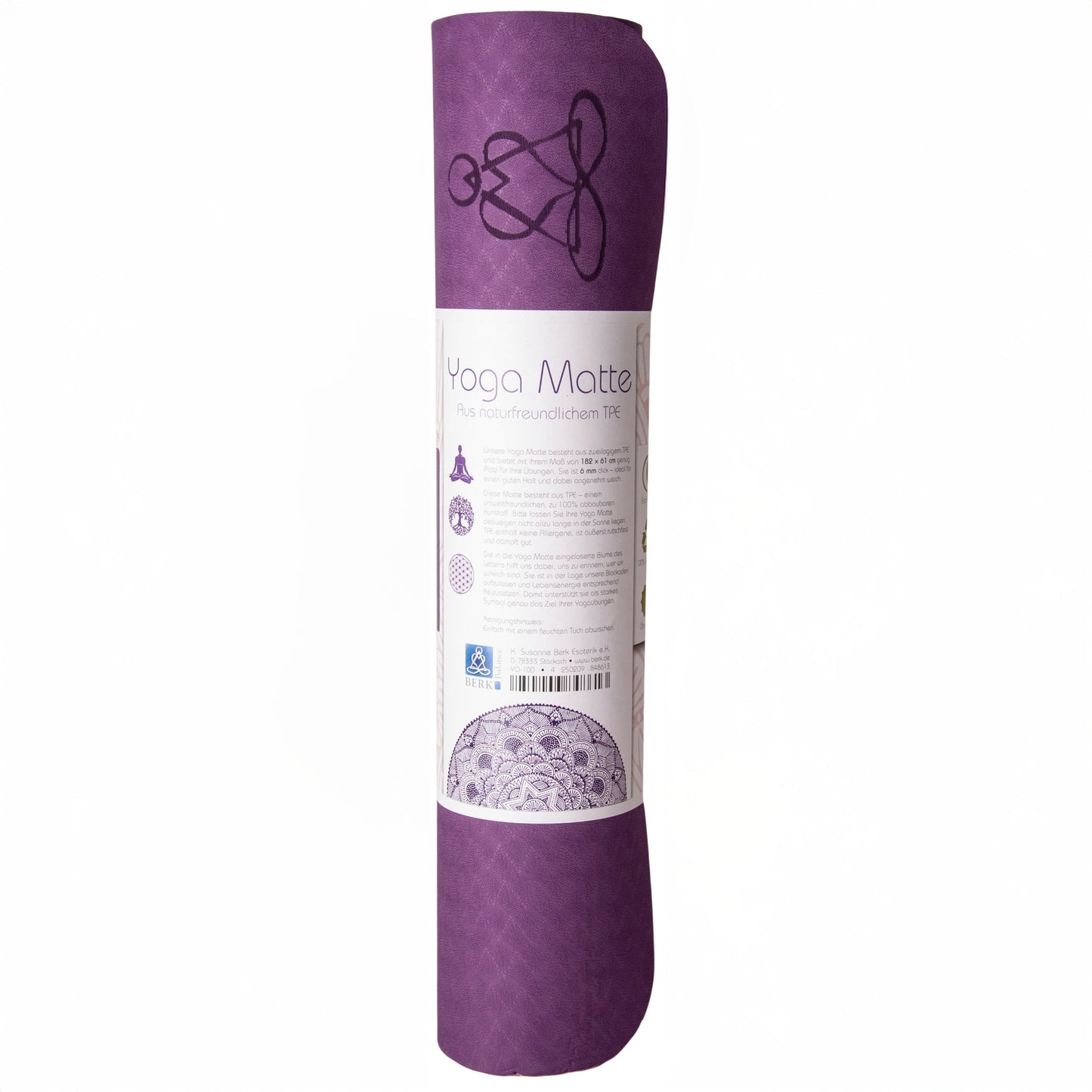 EcoBalance Yogamatte TPE – 6 mm | ultraleicht | Blume des Lebens | dunkellila / zartlila | inkl. Tragegurt Berk