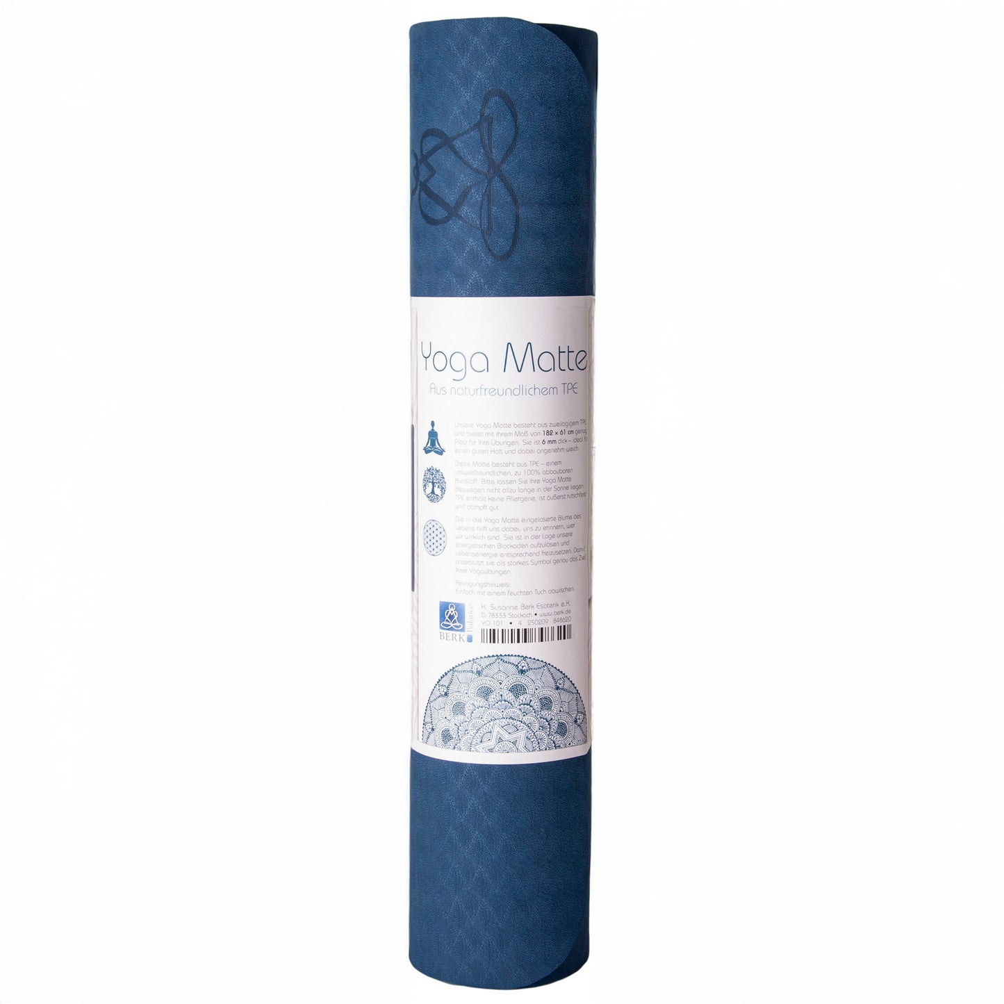 EcoBalance Yogamatte TPE – 6 mm | ultraleicht | Blume des Lebens | dunkel-/hellblau | inkl. Tragegurt Berk