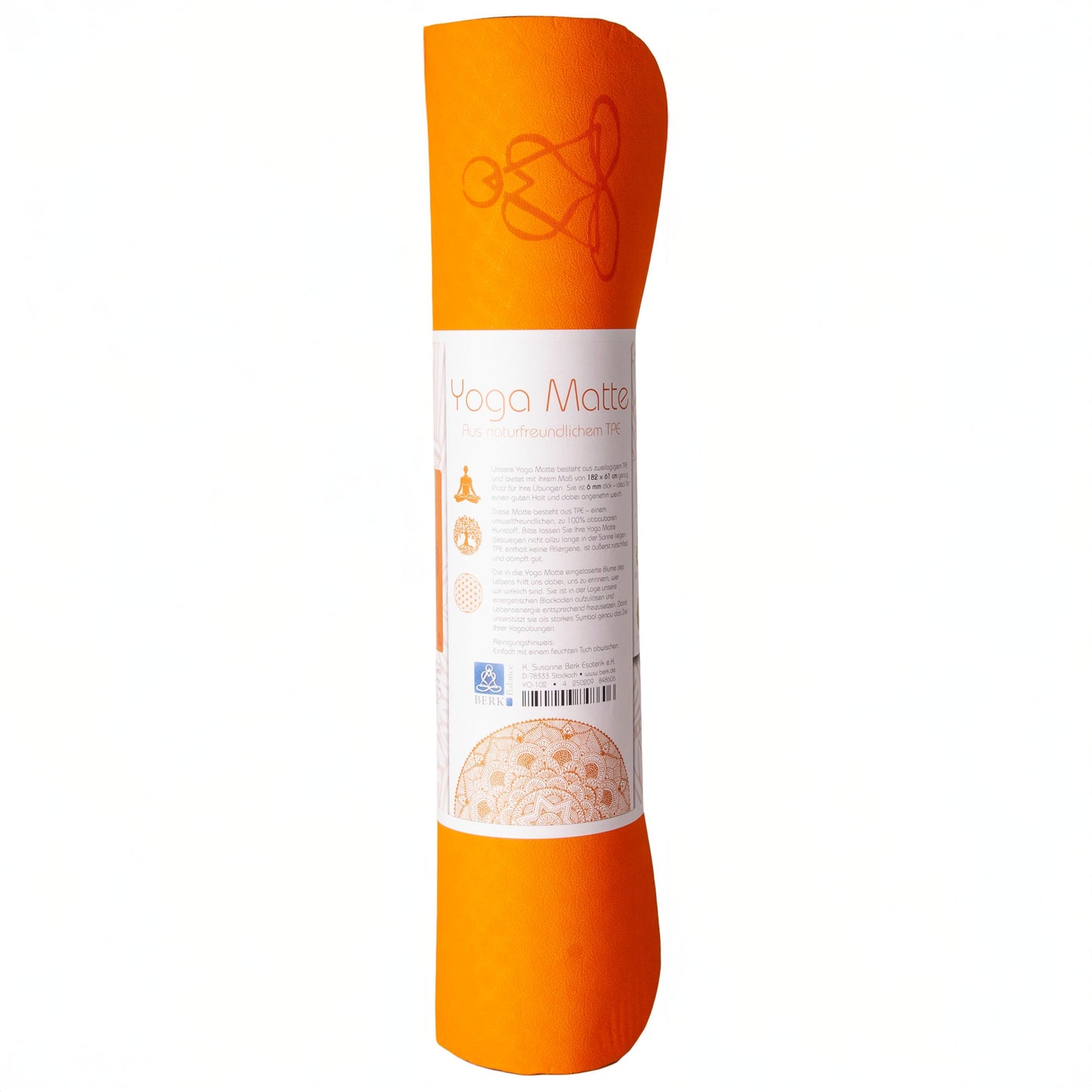 EcoBalance Yogamatte TPE – 6 mm | ultraleicht | Blume des Lebens | orange/grau | inkl. Tragegurt Berk