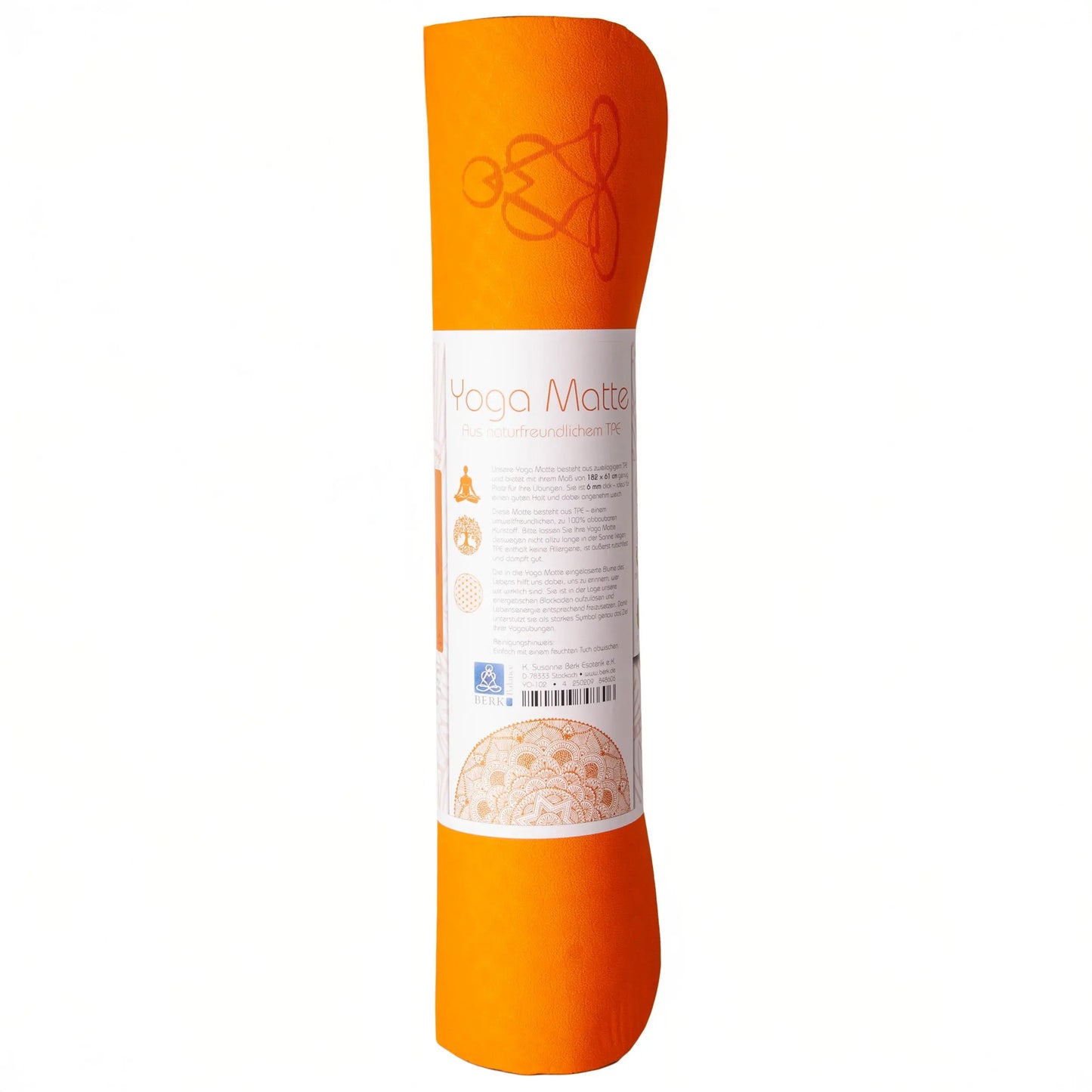 EcoBalance Yogamatte TPE – 6 mm | ultraleicht | Blume des Lebens | orange/grau | inkl. Tragegurt Berk