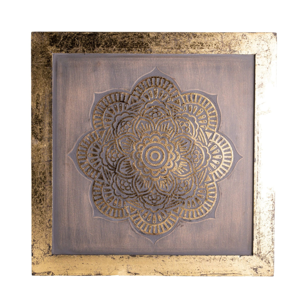 Mandala-Wandbild mit goldenem Rahmen, freigestellt auf weißem Grund