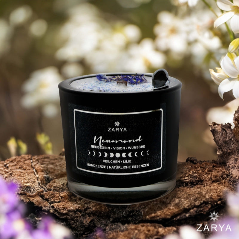 Zeremonie Kerze Neumond - Veilchen, Lilie, Hämatit | Spirit of Gaia