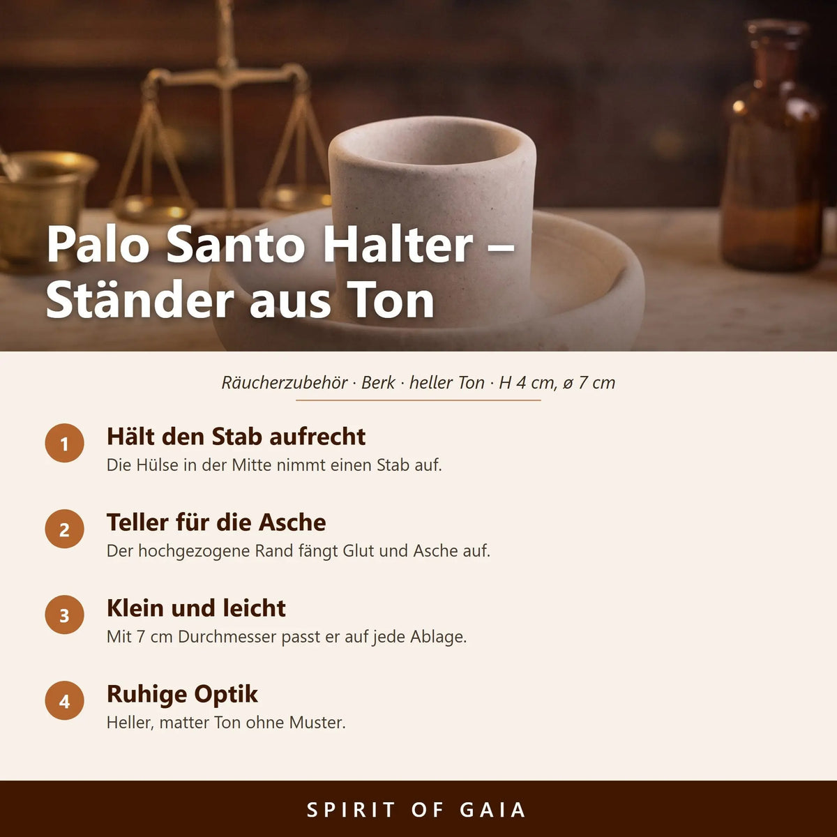 Übersicht zu Palo Santo Halter aus Ton: Hält den Stab aufrecht, Teller für die Asche, Klein und leicht, Ruhige Optik