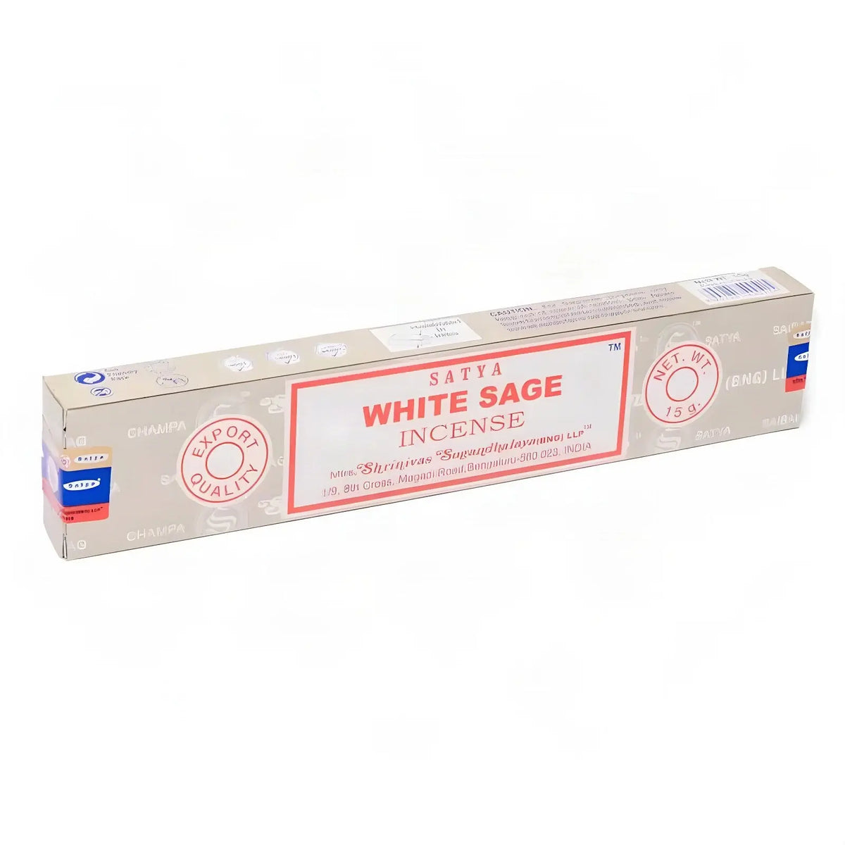 Satya White Sage Räucherstäbchen, 15-g-Packung, freigestellt auf Weiß