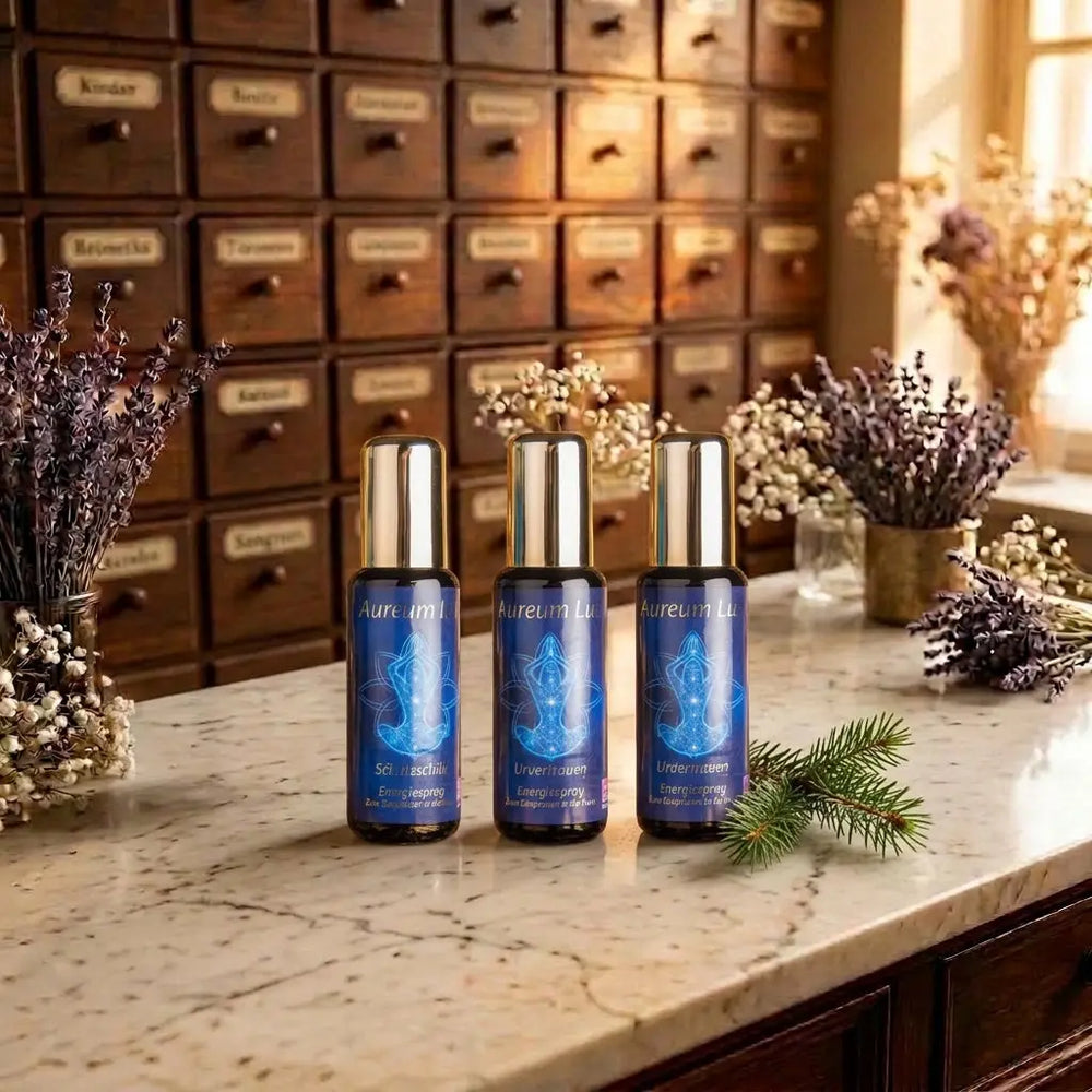 Aureum Lux Aura Sprays bei Spirit of Gaia – Schutzschild, Urvertrauen und Erdenstern mit Fichtenzweig