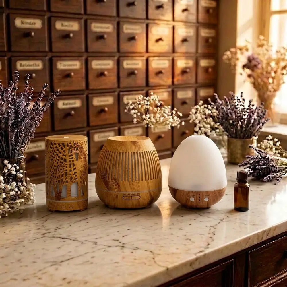 Aroma Diffuser bei Spirit of Gaia – Zen Forest, Gaia und Oval Weiß mit Holzdekor