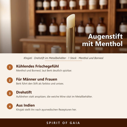 Übersicht zum Augenstift von Khojati: kühlendes Frischegefühl, für Männer und Frauen, Drehstift, aus Indien