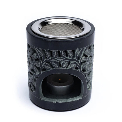 Räuchergefäß & Duftlampe „Shakti“ – schwarzer Speckstein, inkl. Sieb & Aromaschale