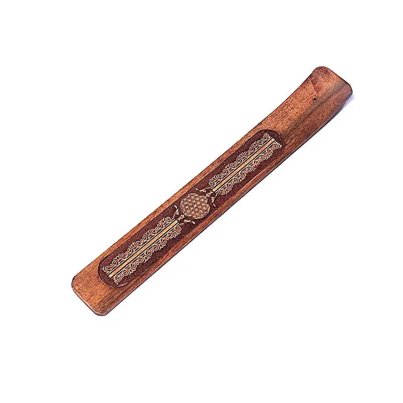 Räucherstäbchenhalter aus Akazienholz – mit Blume des Lebens Spirit of Gaia