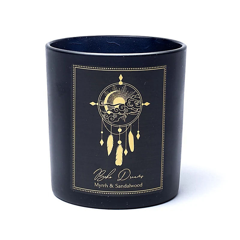 Manifestationskerze "Boho Dreams" mit Bergkristall | Myrrhe & Sandelholz Song of India