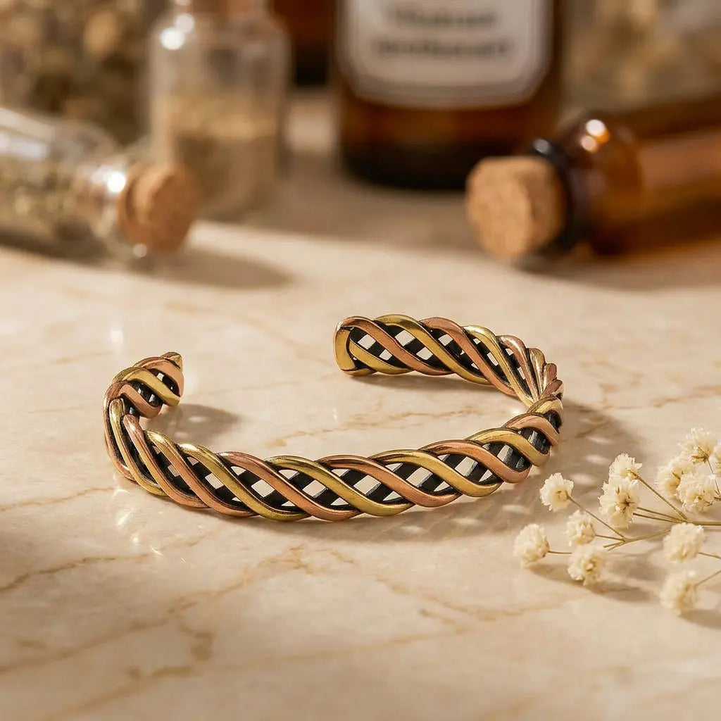 Geflochtenes Armband Kupfer & Messing im Dreiviertel-Winkel