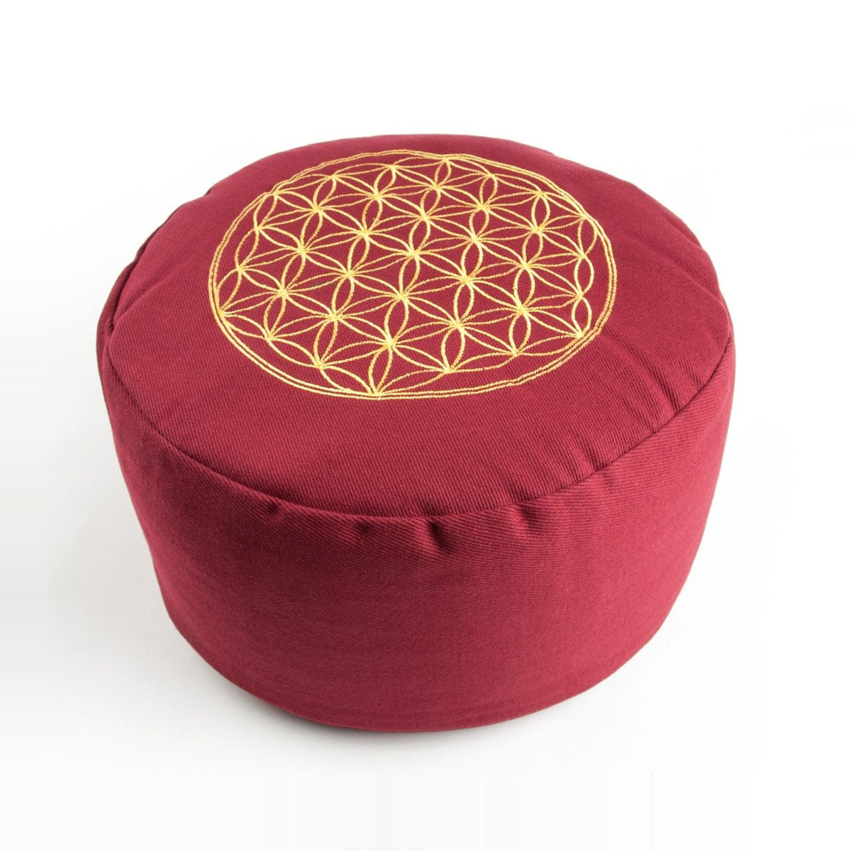 Meditationskissen Blume des Lebens, rot, Ø 30 cm, Höhe 15 cm, Buchweizenfüllung: freigestellt auf Weiß