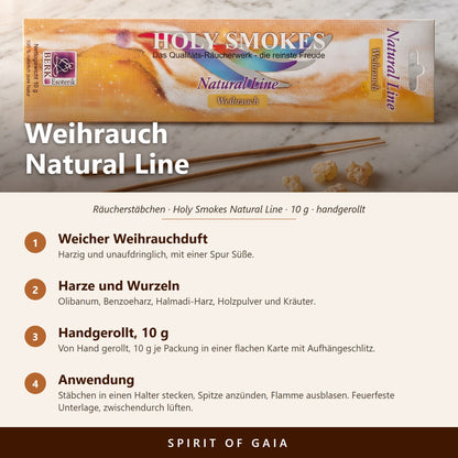 Übersicht zu Weihrauch Natural Line: Duft, Zutaten, handgerollt, 10 g, Anwendung