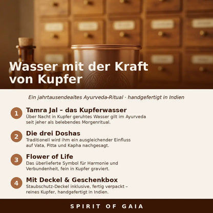 Infografik: Wasser mit der Kraft von Kupfer – Ayurveda-Ritual von Spirit of Gaia