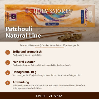 Übersicht zu Patchouli Natural Line: Duft, Zutaten, handgerollt, 10 g, Anwendung