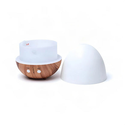 Aroma Diffuser Oval Weiß geöffnet: Sockel mit Wassertank und abgenommene weiße Haube