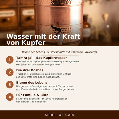 Infografik: Wasser mit der Kraft von Kupfer – Blume des Lebens, Spirit of Gaia