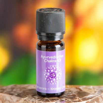 Ayurvedisches Chakra-Öl Sahasrara (Kronen-Chakra), 10-ml-Fläschchen aus Braunglas, Herstellerfoto