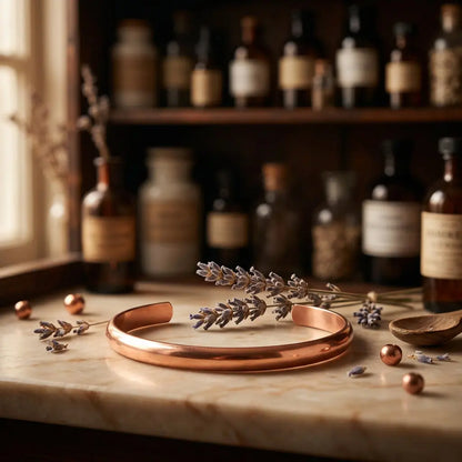 Schlichter Kupferarmreif 8 mm mit Lavendel im Apothekerstil