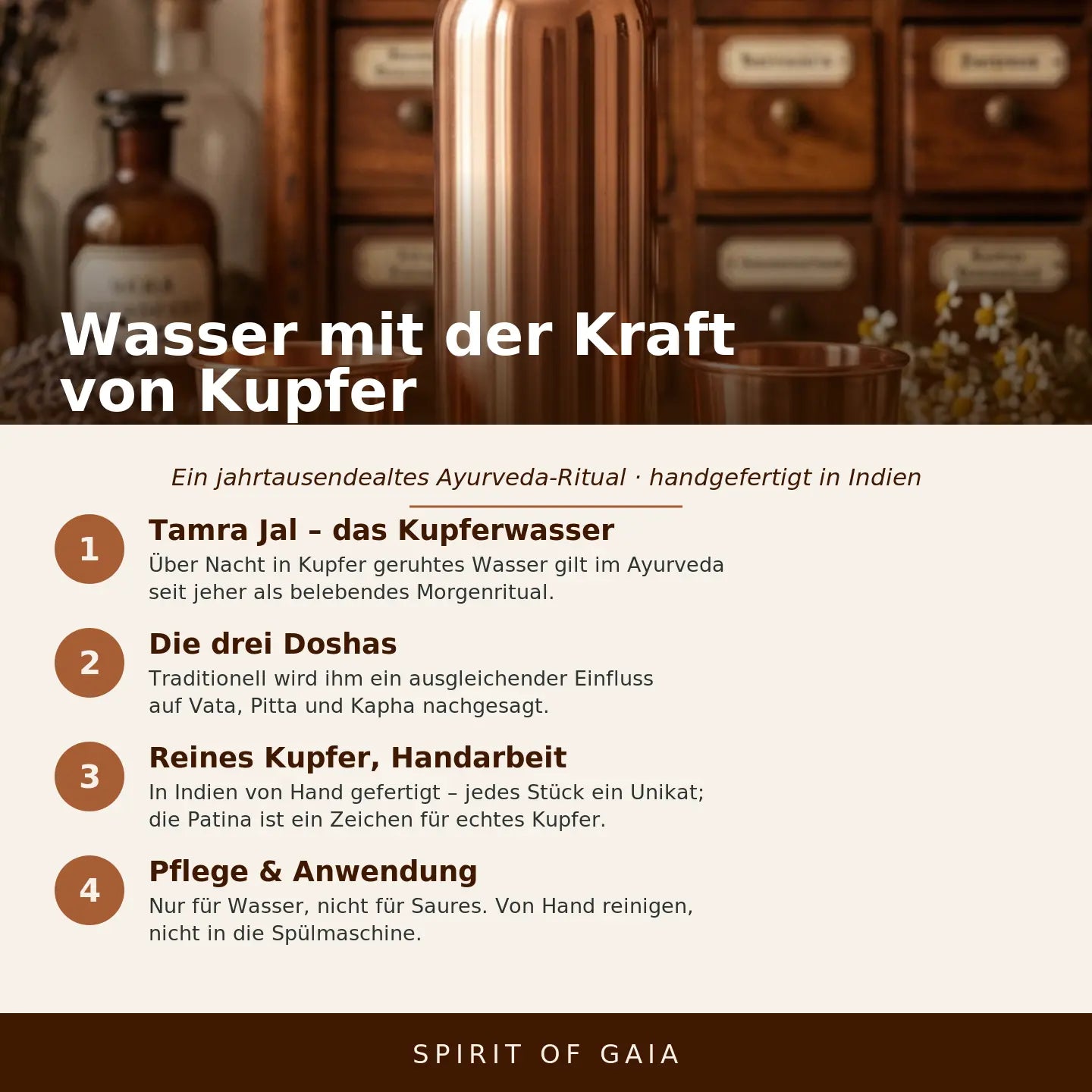 Infografik: Wasser mit der Kraft von Kupfer – Ayurveda-Ritual von Spirit of Gaia