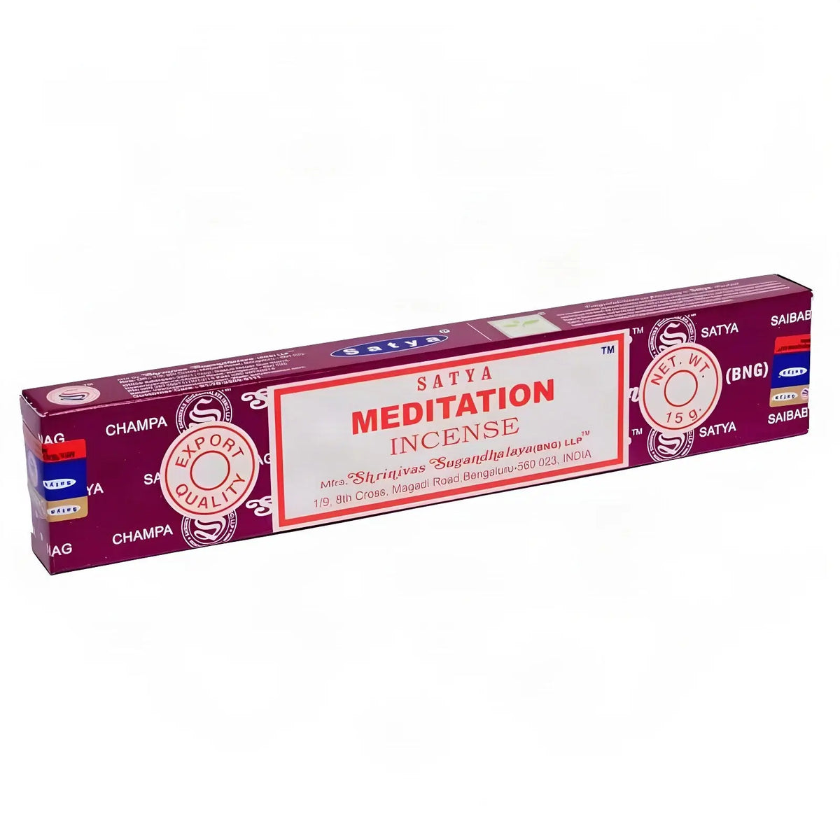 Satya Meditation Räucherstäbchen, 15-g-Packung, freigestellt auf Weiß