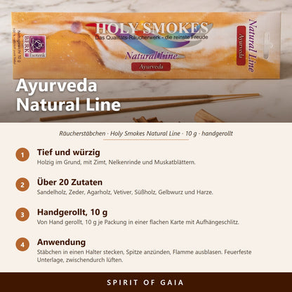 Übersicht zu Ayurveda Natural Line: Duft, Zutaten, handgerollt, 10 g, Anwendung
