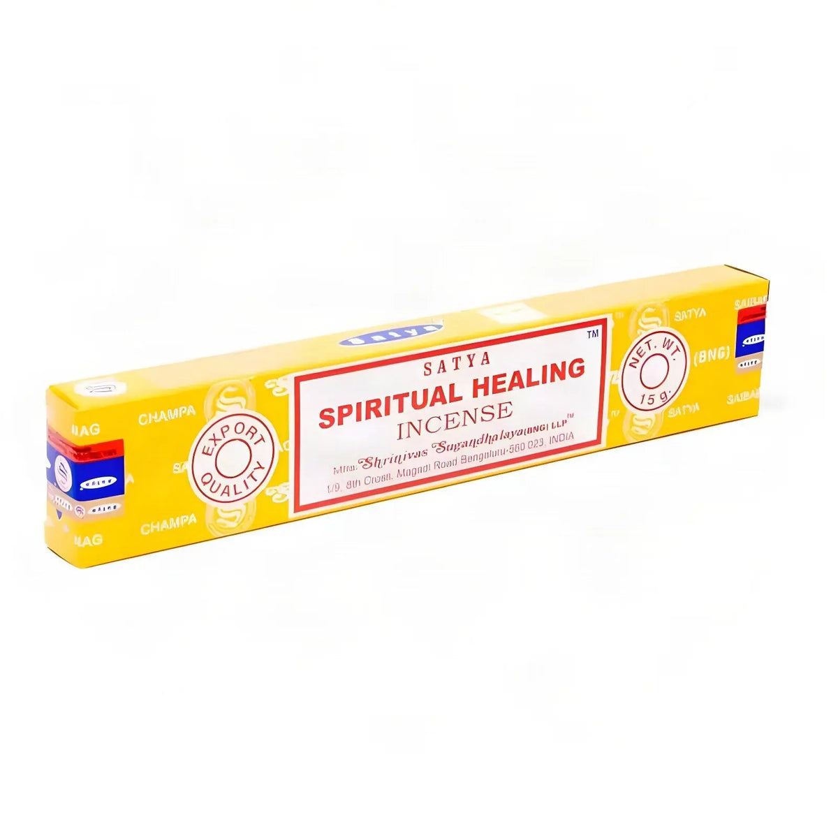 Satya Spiritual Healing Räucherstäbchen, 15-g-Packung, freigestellt auf Weiß