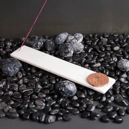 Marmorhalter lang mit Blume des Lebens aus Holz Spirit of Gaia