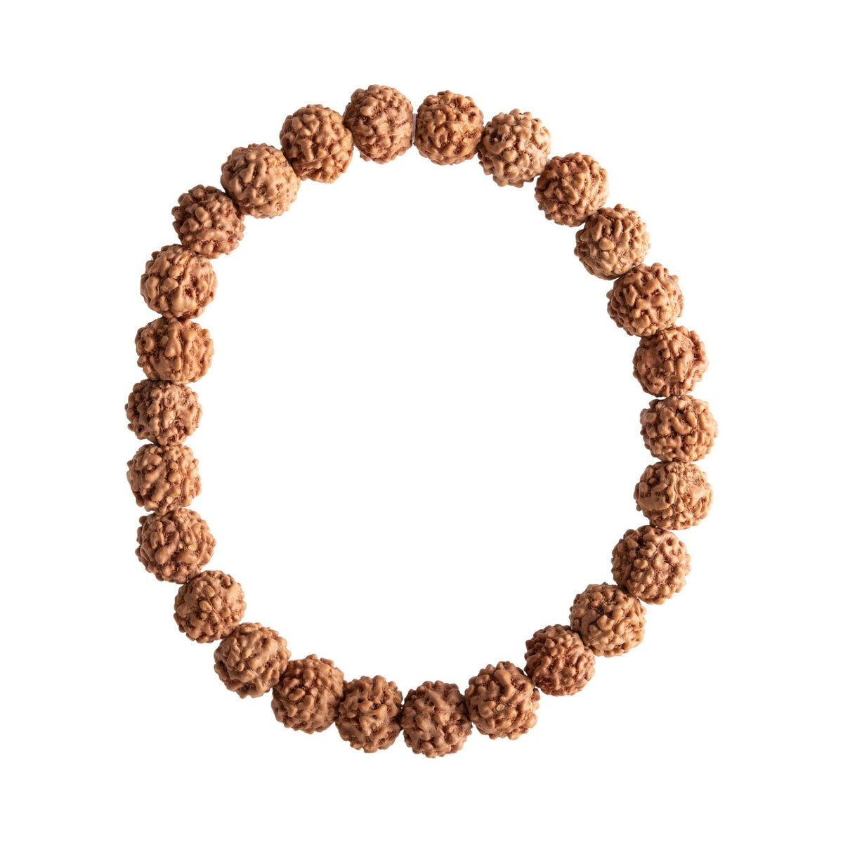Rudraksha Armband aus Rudraksha-Samen, freigestellt auf weißem Grund