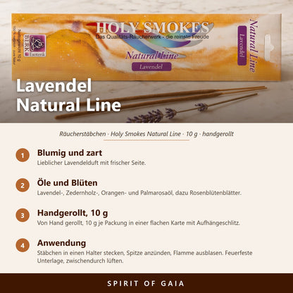 Übersicht zu Lavendel Natural Line: Duft, Zutaten, handgerollt, 10 g, Anwendung