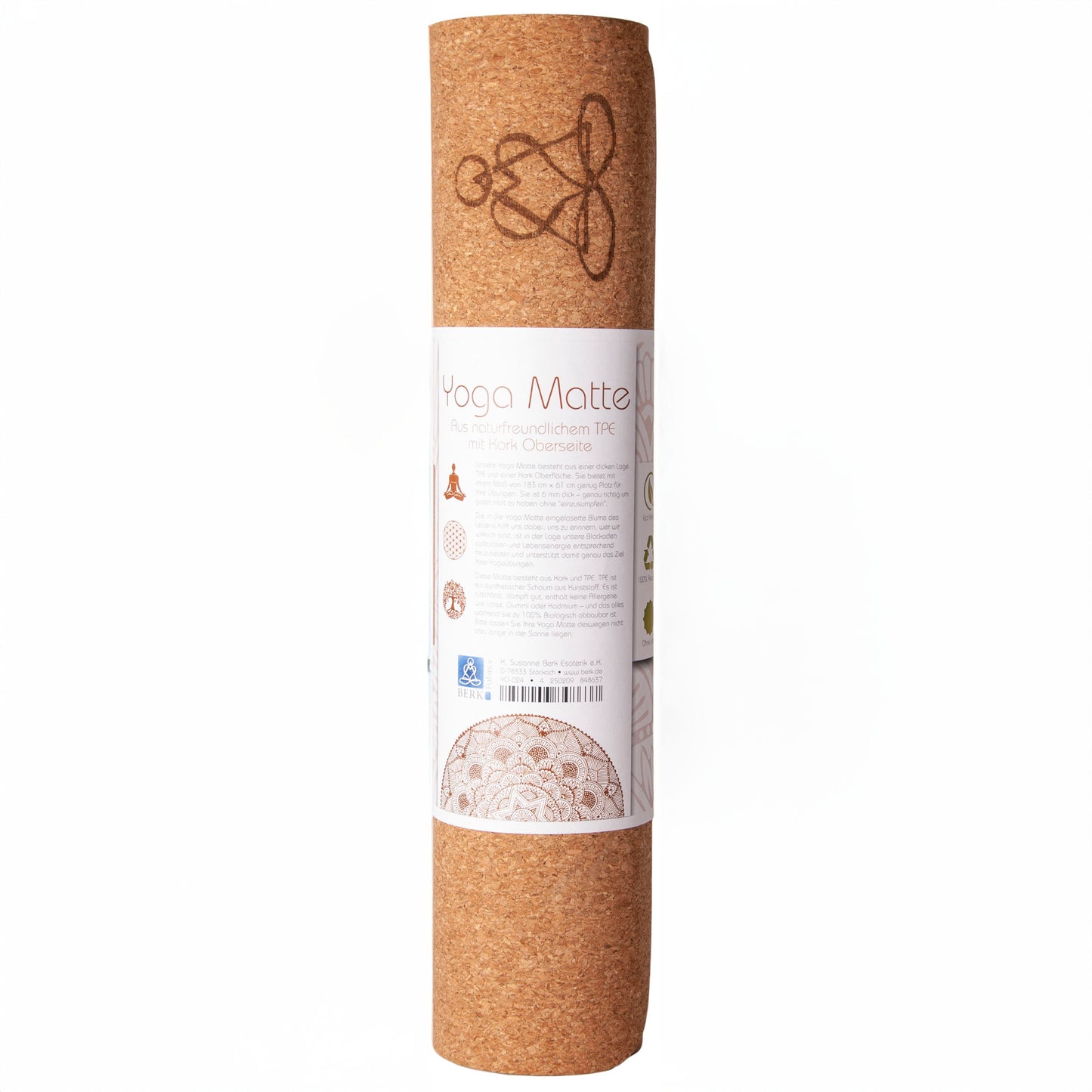 EcoCork Yogamatte – 6 mm | Naturkork + TPE | Blume des Lebens | rutschfest & nachhaltig