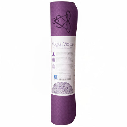 EcoBalance Yogamatte TPE – 6 mm | ultraleicht 360 g | Blume des Lebens | dunkellila / zartlila | inkl. Tragegurt