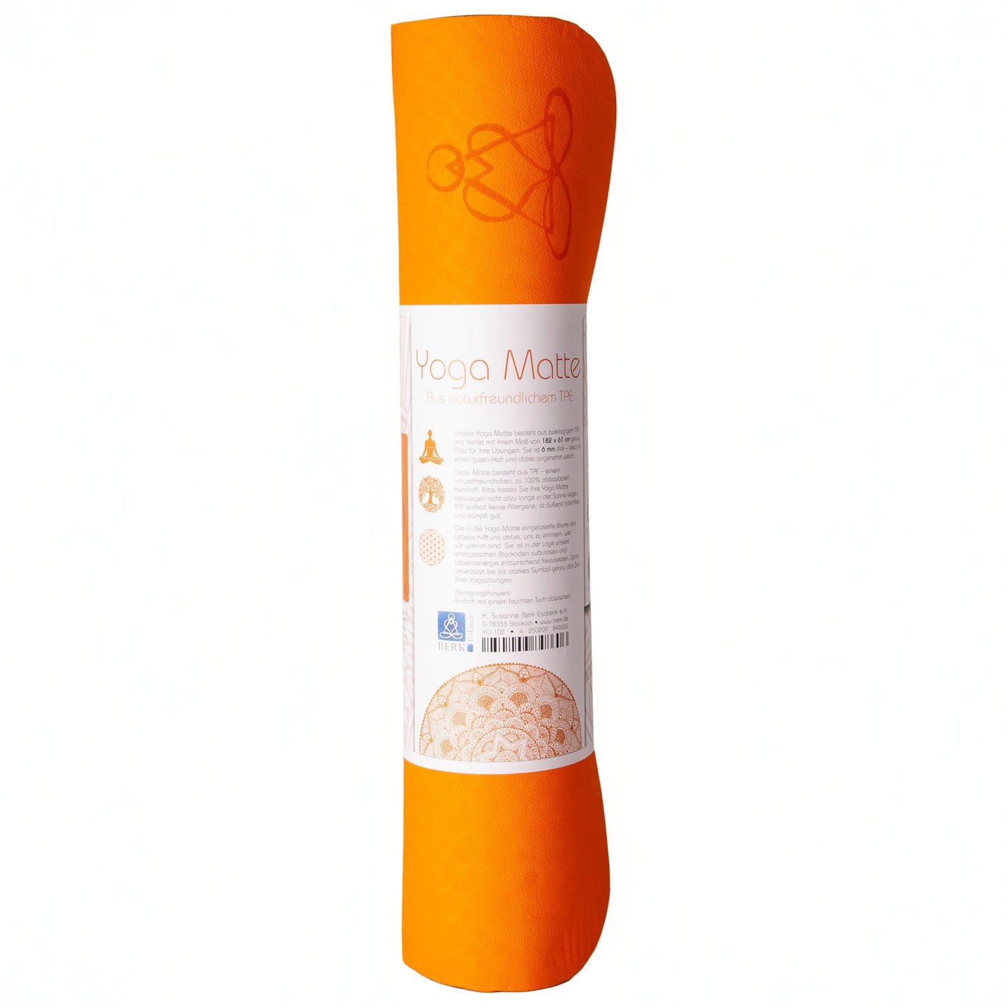 EcoBalance Yogamatte TPE – 6 mm | ultraleicht 360 g | Blume des Lebens | orange/grau | inkl. Tragegurt