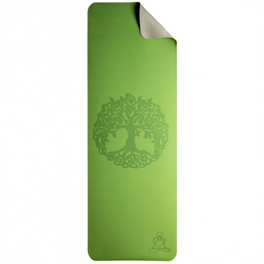 EcoBalance Yogamatte TPE – 6 mm | Baum des Lebens | hellgrün / grau | inkl. Tragegurt