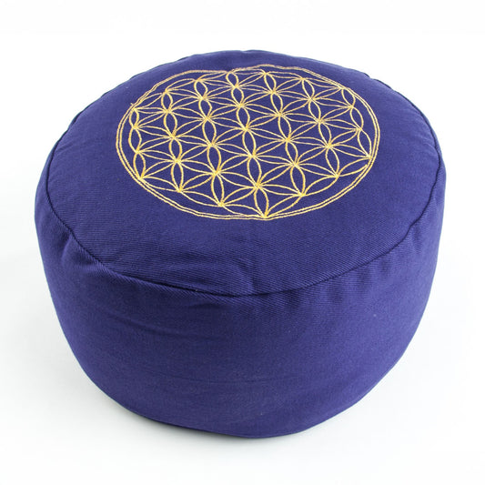 Blume des Lebens Meditationskissen – lila, Bio-Buchweizenfüllung - Baumwollbezug - Yoga, Achtsamkeit & heilige Geometrie