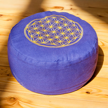 Blume des Lebens Meditationskissen – lila, Bio-Buchweizenfüllung - Baumwollbezug - Yoga, Achtsamkeit & heilige Geometrie