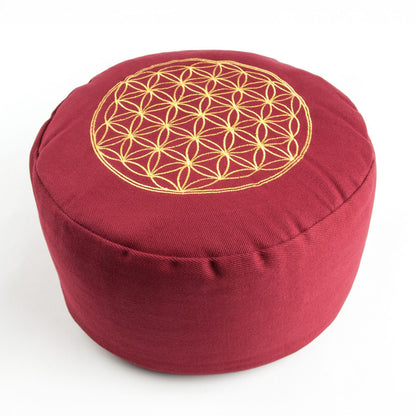Blume des Lebens Meditationskissen – Rot, Bio-Buchweizenfüllung - Baumwollbezug - Yoga, Achtsamkeit & schützende Erdung