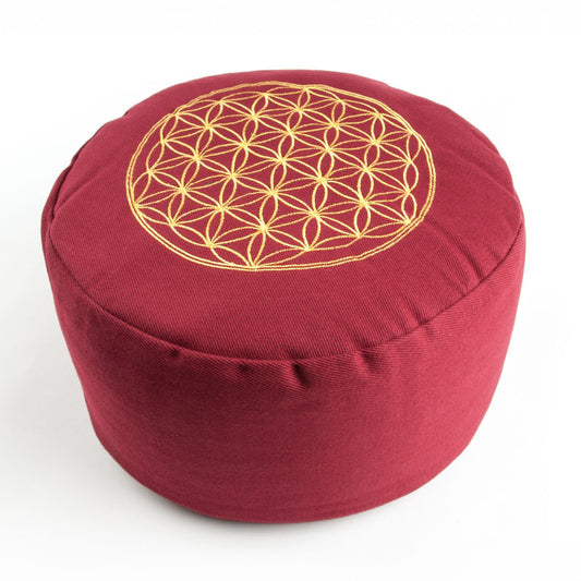 Blume des Lebens Meditationskissen – Rot, Bio-Buchweizenfüllung - Baumwollbezug - Yoga, Achtsamkeit & schützende Erdung