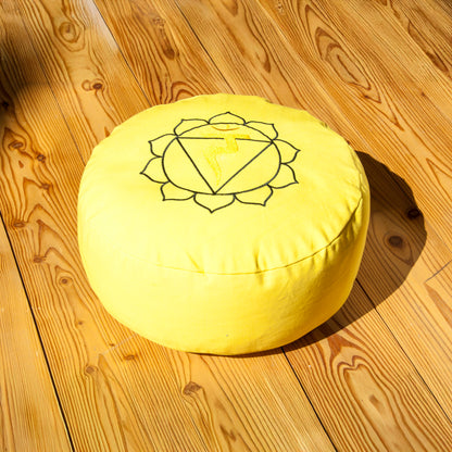 Solarplexuschakra – Manipura – Meditationskissen – Bio-Buchweizenkissen – Baumwollbezug – Yoga, Achtsamkeit & innere Stärke