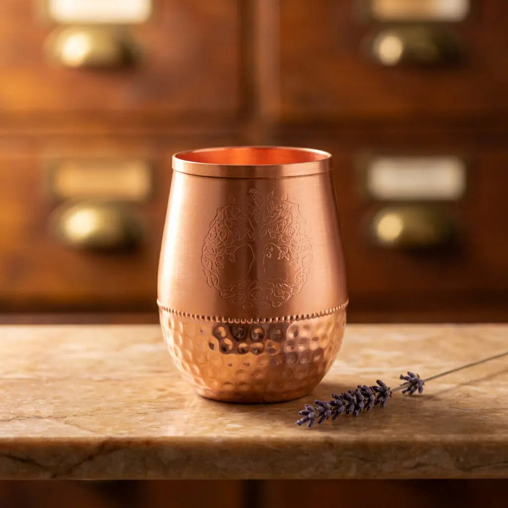 Kupfertrinkbecher Baum des Lebens mit Lavendel im Apothekerstil