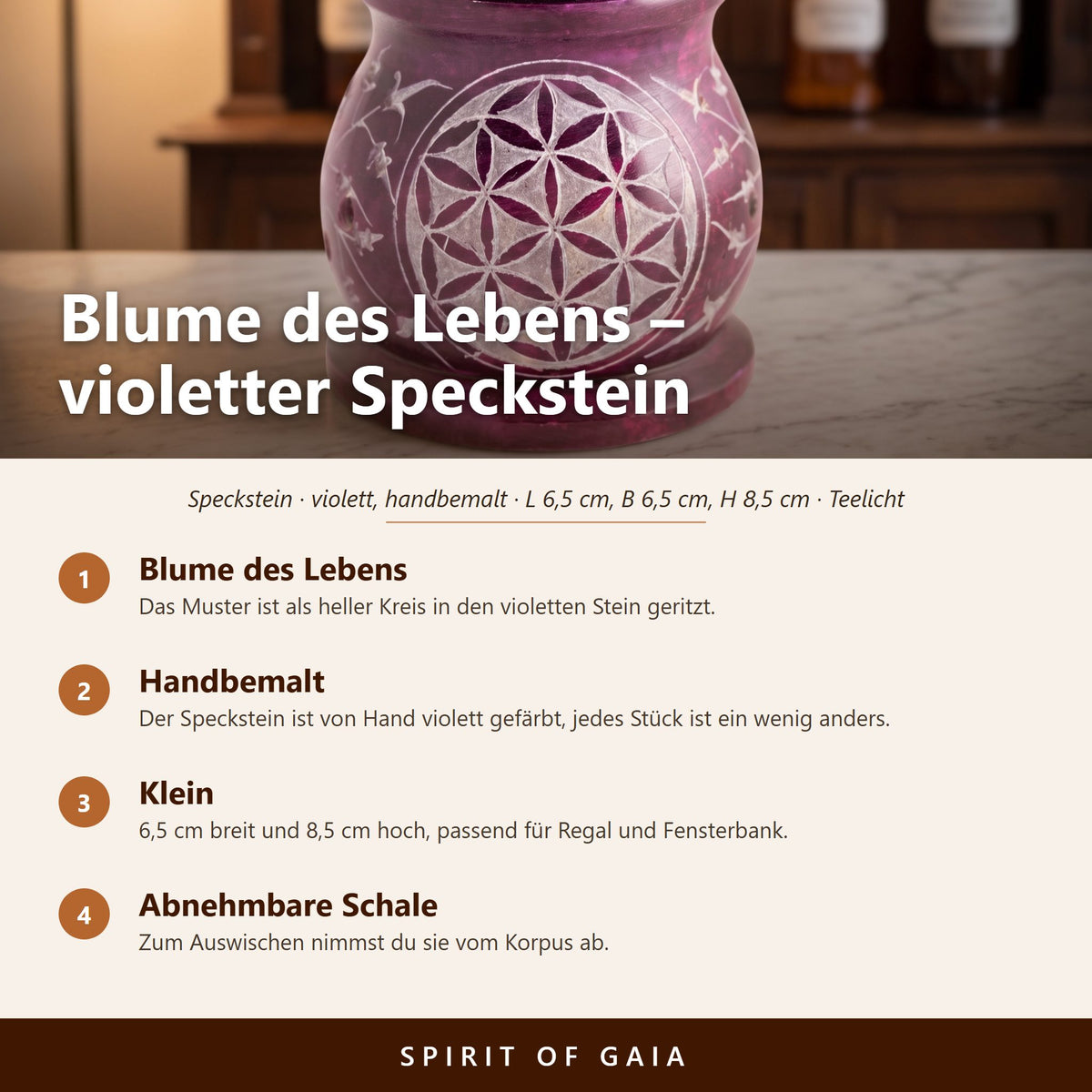 Übersicht zu Aromalampe Blume des Lebens: Blume des Lebens, Handbemalt, Klein, Abnehmbare Schale